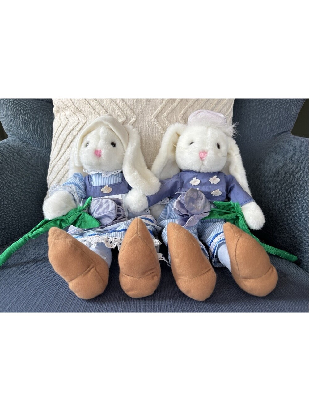 Vintage A&A Plush Bunny Rabbit Dolls Boy & Girl Purple Flower Stuffed Animal